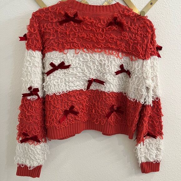 Might Fine Knot Loop Velvet Bow Cardigan Medium - Picture 7 of 9